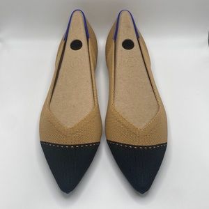 ROTHY’S WOMEN THE POINT CAMEL CAPTOE POINTED-TOE FLATS BEIGE & BLACK SZ 10.5